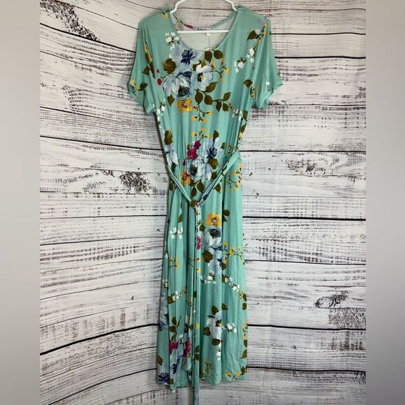 Levaca Dress Womens Size Large Floral belted Short Sleeve Maxi Summer casual New - Picture 1 of 10